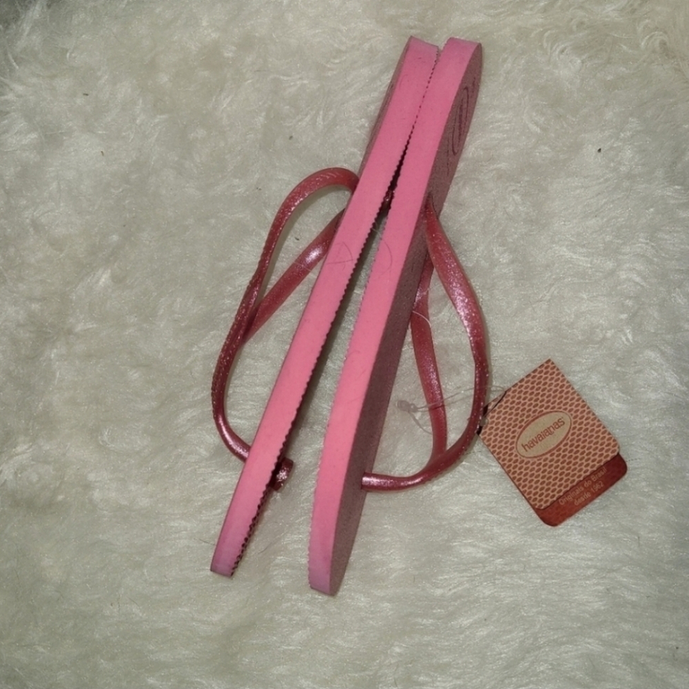 Havaianas Slim Pink Glitter Flip Flop Sandals size 9/10 - Picture 5 of 9